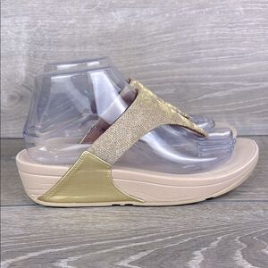 Fitflop Lulu Shimmerweave Stone Beige Gold Cream Women’s Sz 7 Platform Sandals